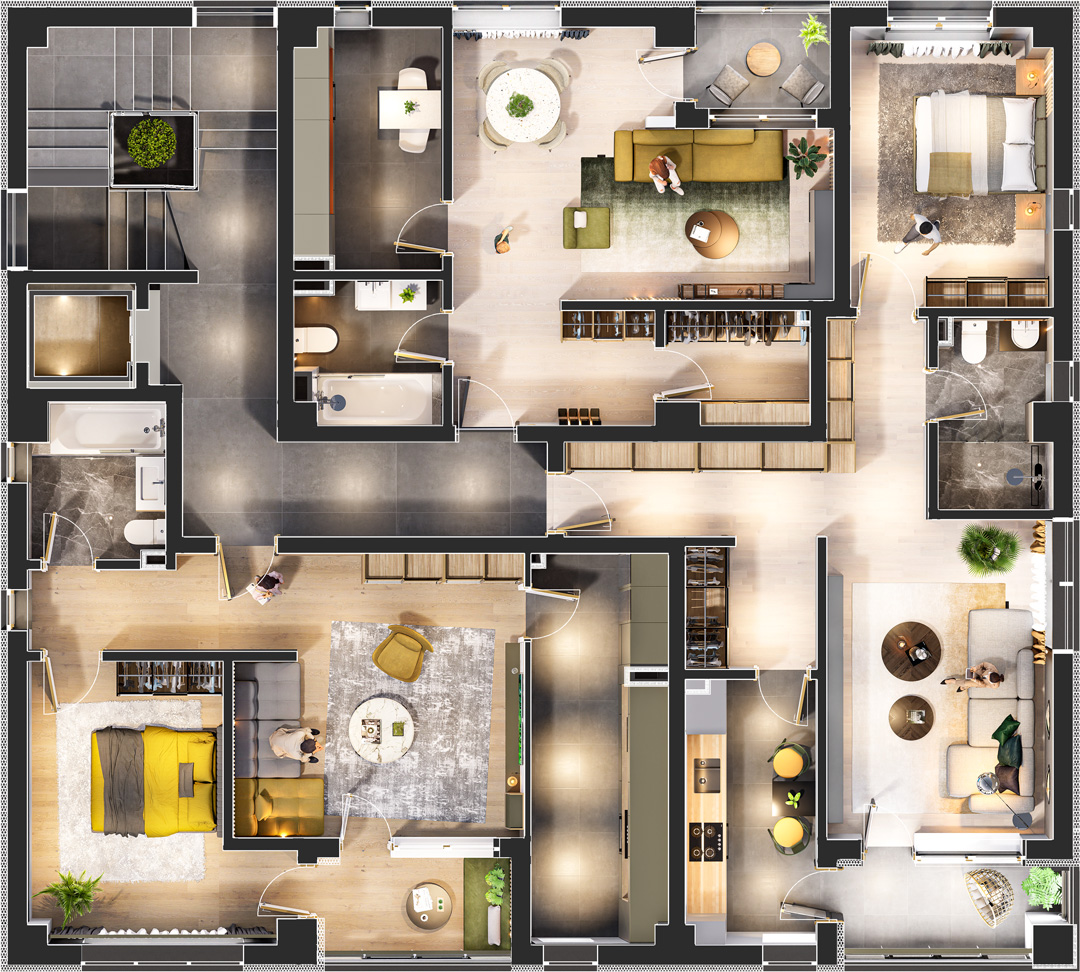 Apartamente cu 2 camere tip 2B - plan etaj