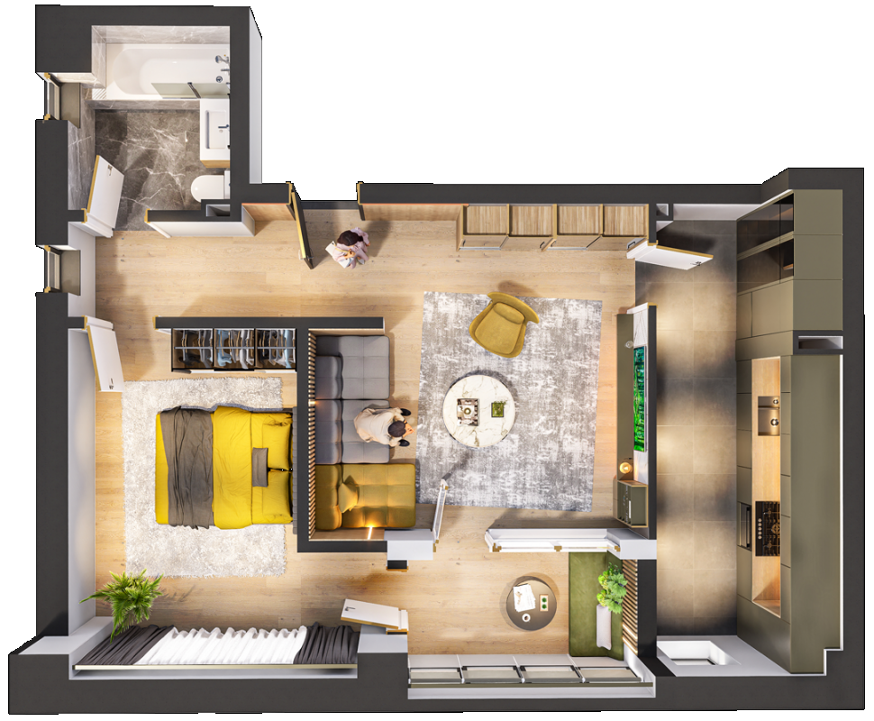 Apartamente cu 2 camere tip 2C, model 3d